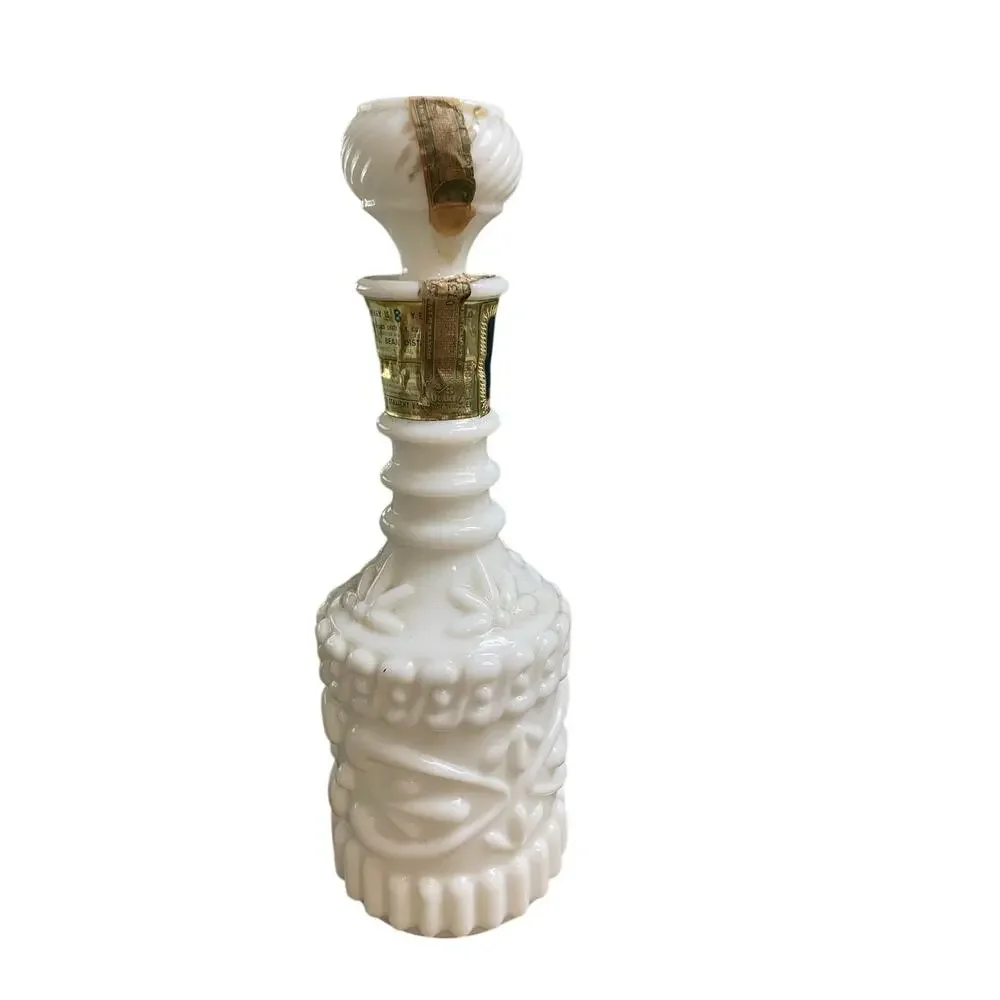 Bonded Beam Bourbon Decanter | 1960s Milk Glass | 8 Yr | Bar Decor Empty Vintage